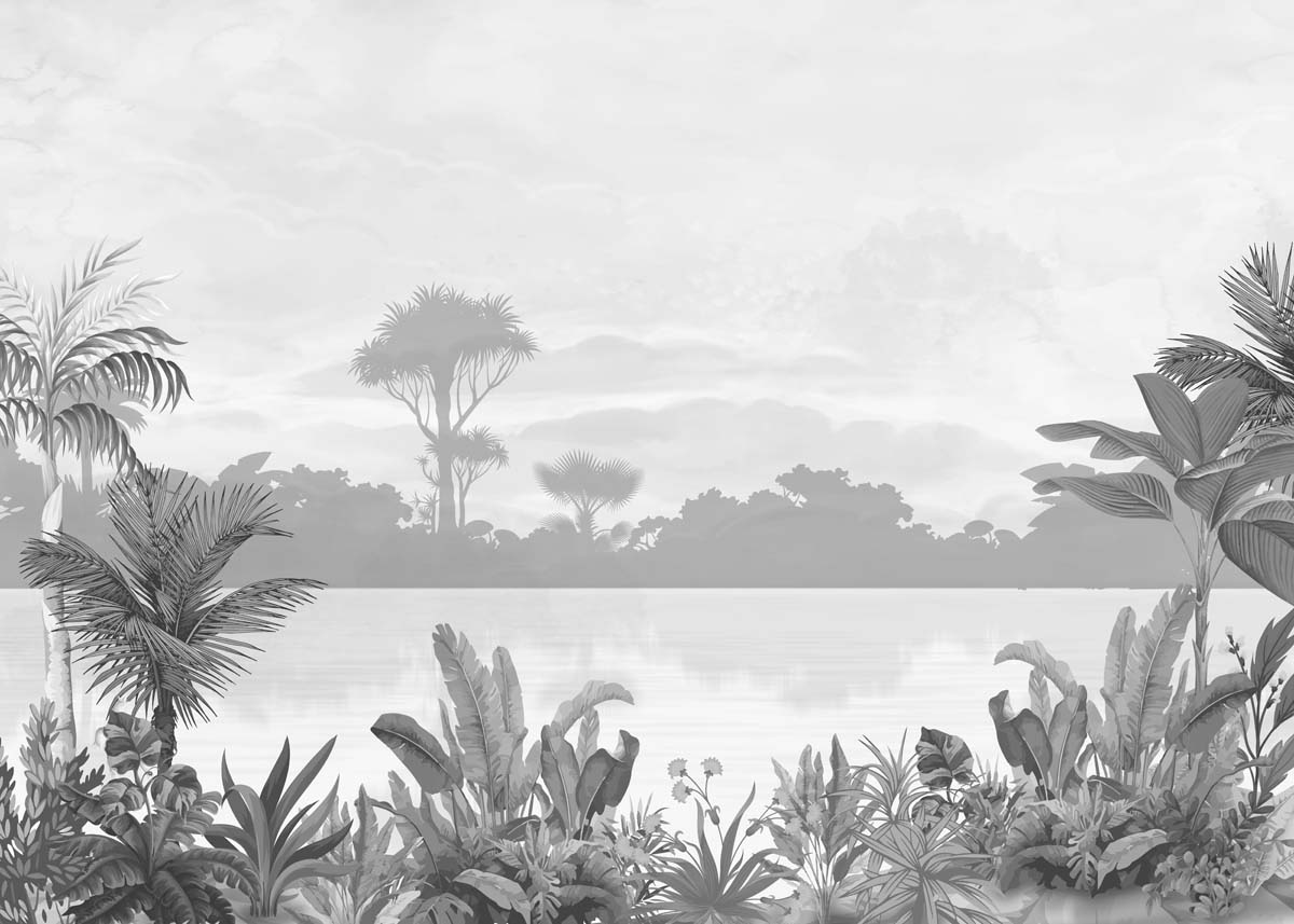 Neru, Grayscale Tropical Serenity Wallpaper Mural