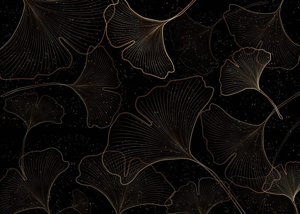 Nyra, Gold-lined Ginkgo Leaves Shimmer Wallpaper Mural