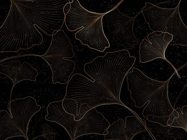 Nyra, Gold-lined Ginkgo Leaves Shimmer Wallpaper Mural