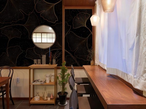 Nyra, Gold-lined Ginkgo Leaves Shimmer Wallpaper Mural
