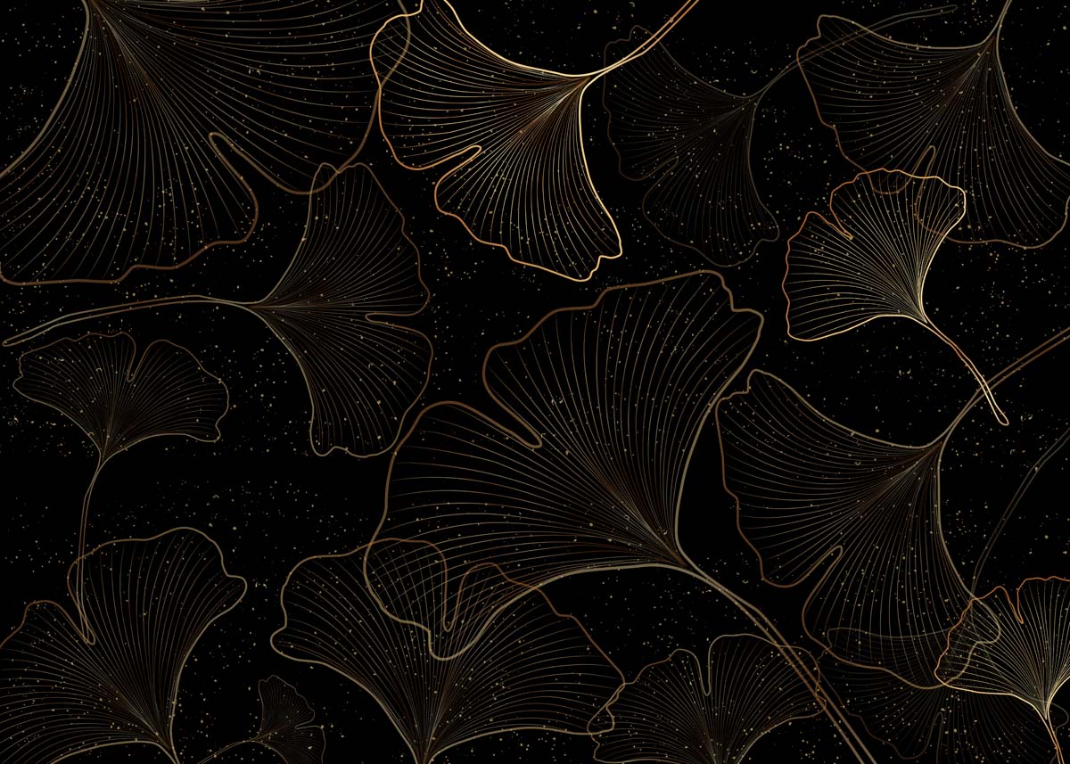 Nyra, Gold-lined Ginkgo Leaves Shimmer Wallpaper Mural