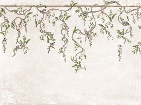 Ophelia, Soft Blush Pink Hanging Garden Birds Wallpaper Mural