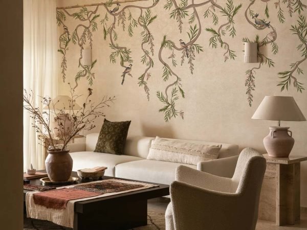 Ophelia, Soft Blush Pink Hanging Garden Birds Wallpaper Mural