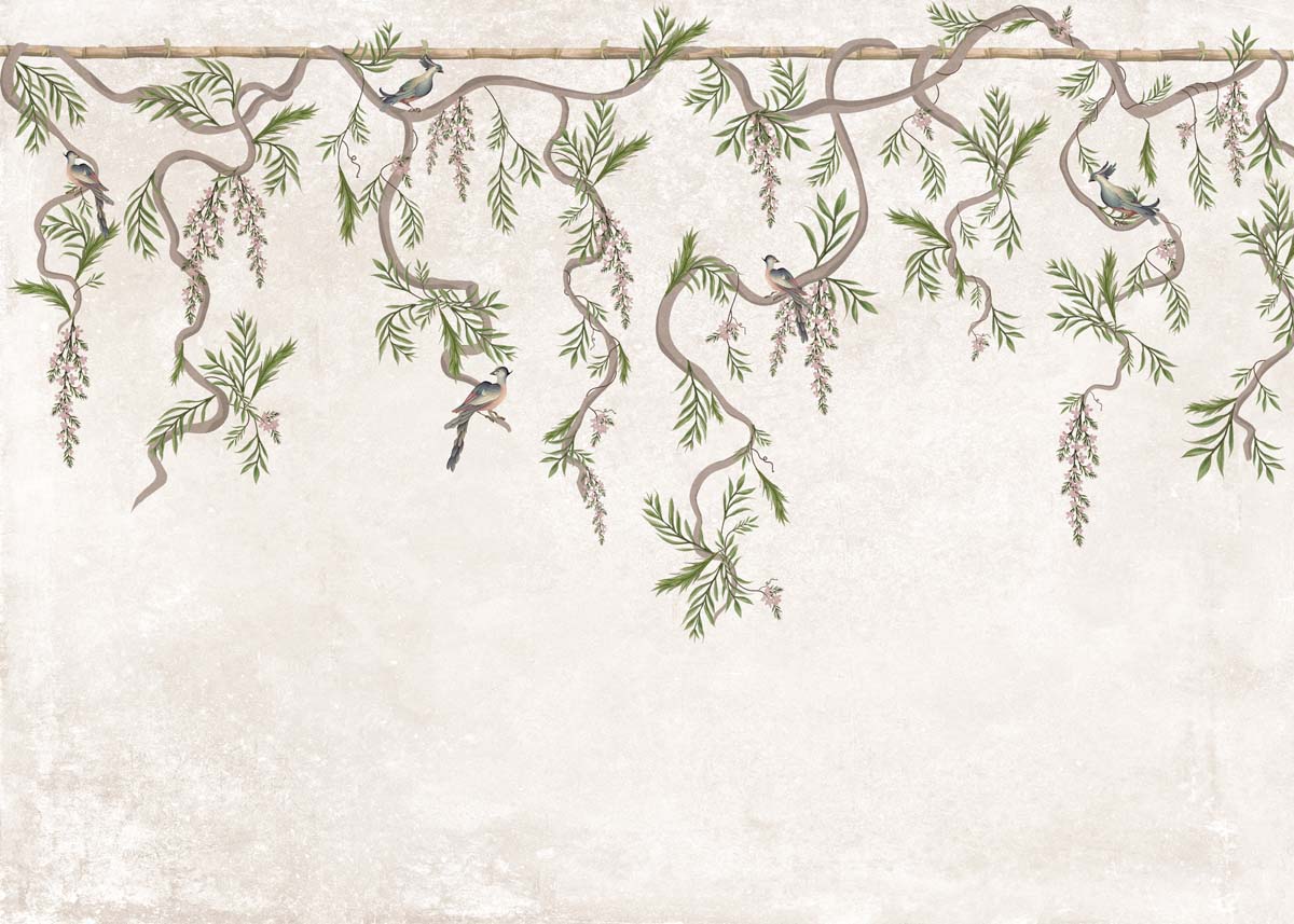 Ophelia, Soft Blush Pink Hanging Garden Birds Wallpaper Mural