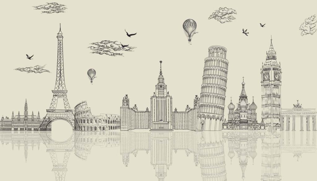 Aurelia, Cream Sand Global Landmarks Wallpaper Mural