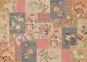 Patchwork Rosewood, Antique Floral Collage Wallpaper Mural