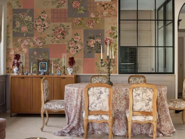 Patchwork Rosewood, Antique Floral Collage Wallpaper Mural