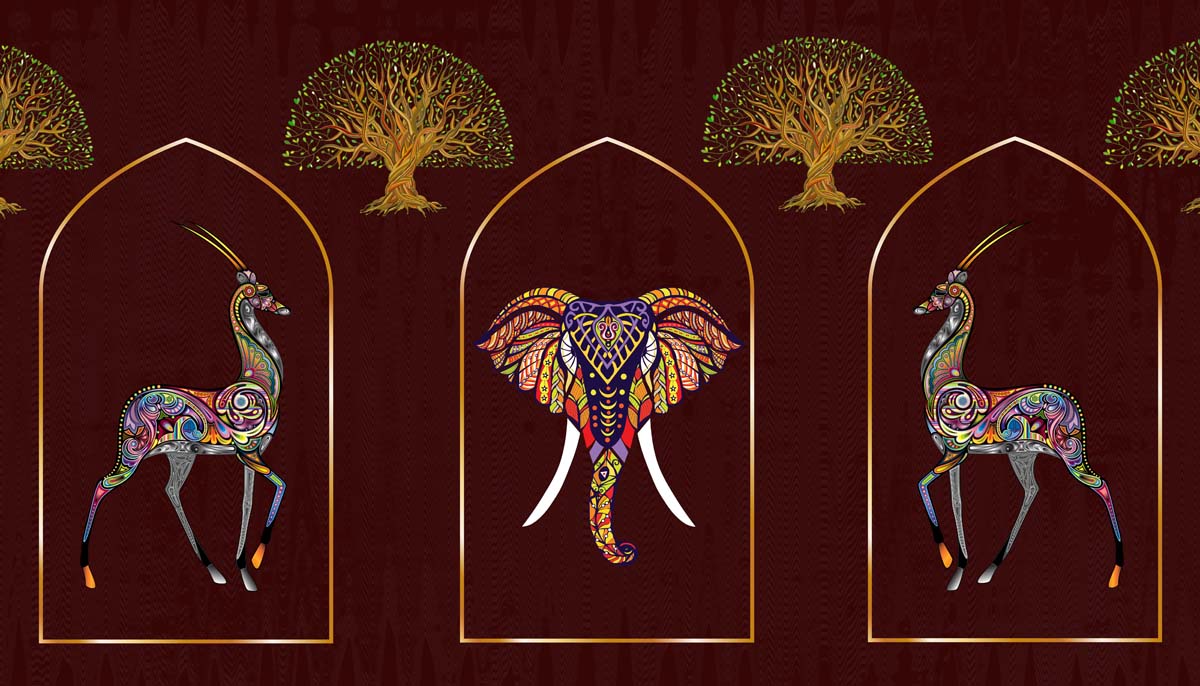 Patterned Pride Elephant & Gazelle Wallpaper Mural