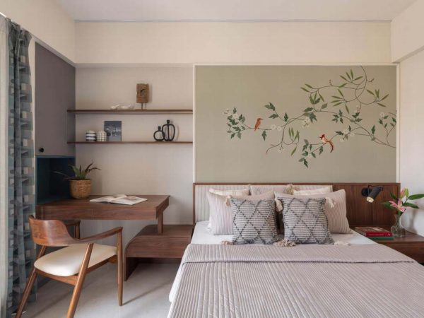 Penelope, Soft Sage Green Garden Birds and Blossoms Wallpaper Mural