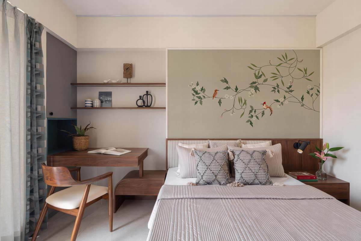 Penelope, Soft Sage Green Garden Birds and Blossoms Wallpaper Mural