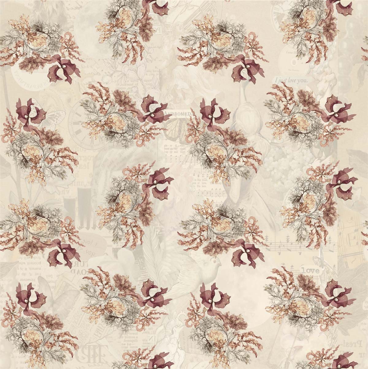 Poetry, Classic Floral Bouquet Pattern Wallpaper