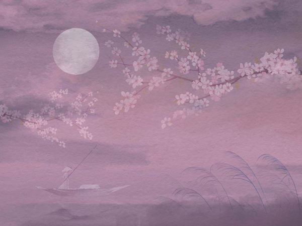 Sakura Drift, Wabi Sabi Water Whisper Mural