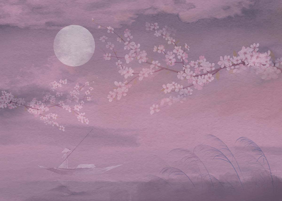 Sakura Drift, Wabi Sabi Water Whisper Mural