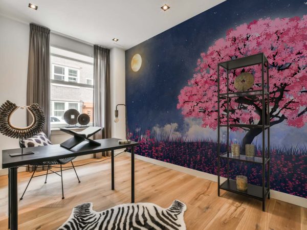 Sakurae, Twilight Cherry Blossom Whisper Wallpaper Mural