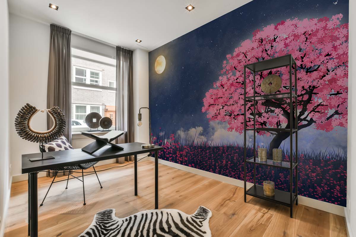 Sakurae, Twilight Cherry Blossom Whisper Wallpaper Mural