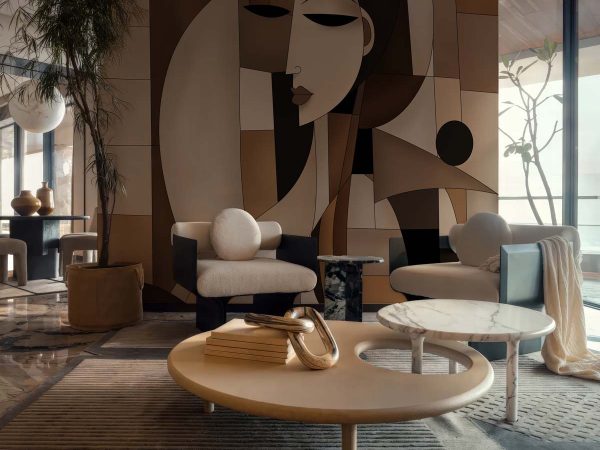 Seraphine, Modern Geometric Face Art Wallpaper Mural
