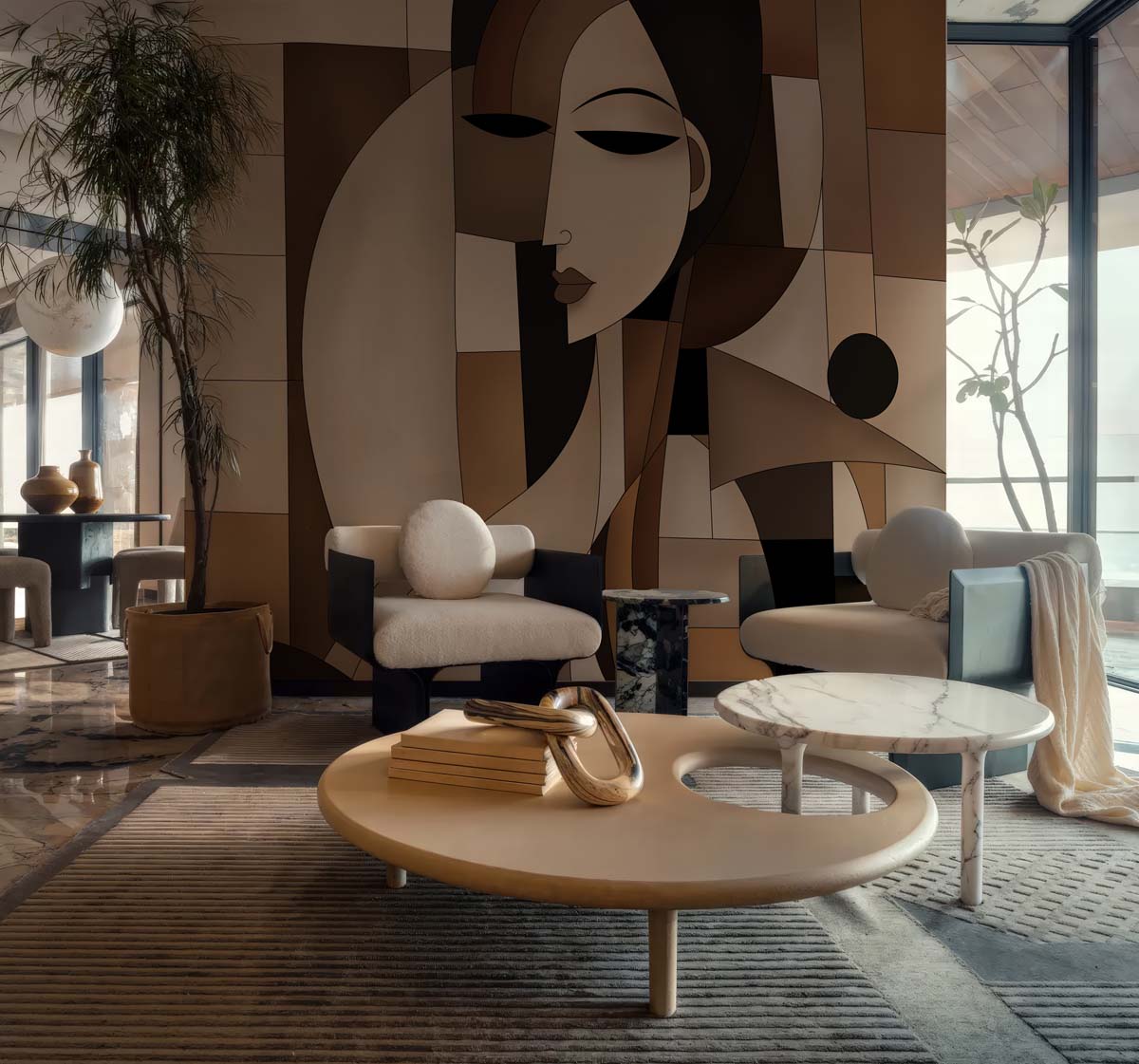Seraphine, Modern Geometric Face Art Wallpaper Mural