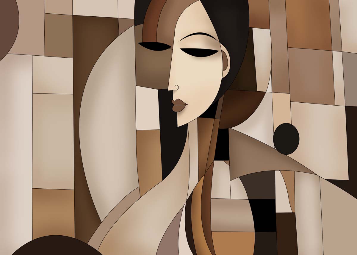 Seraphine, Modern Geometric Face Art Wallpaper Mural