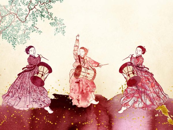 Serenity, Elegant Korean Dance Art Wallpaper Mural