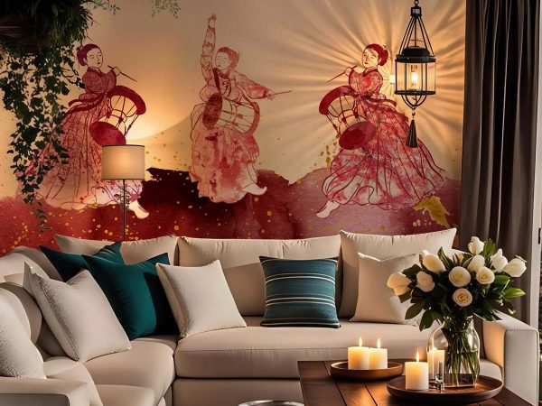 Serenity, Elegant Korean Dance Art Wallpaper Mural
