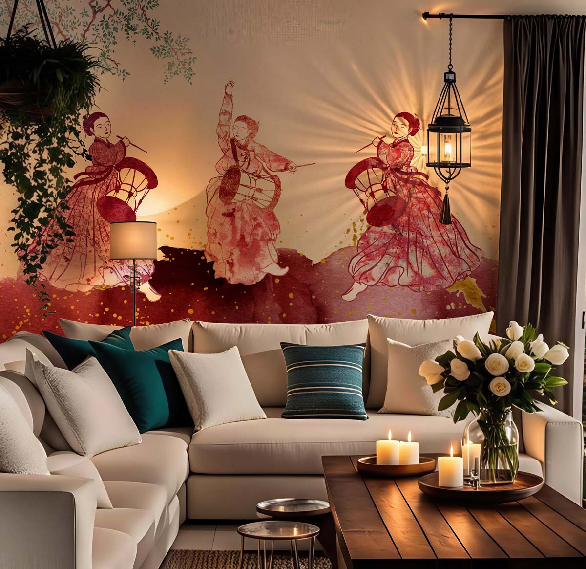 Serenity, Elegant Korean Dance Art Wallpaper Mural