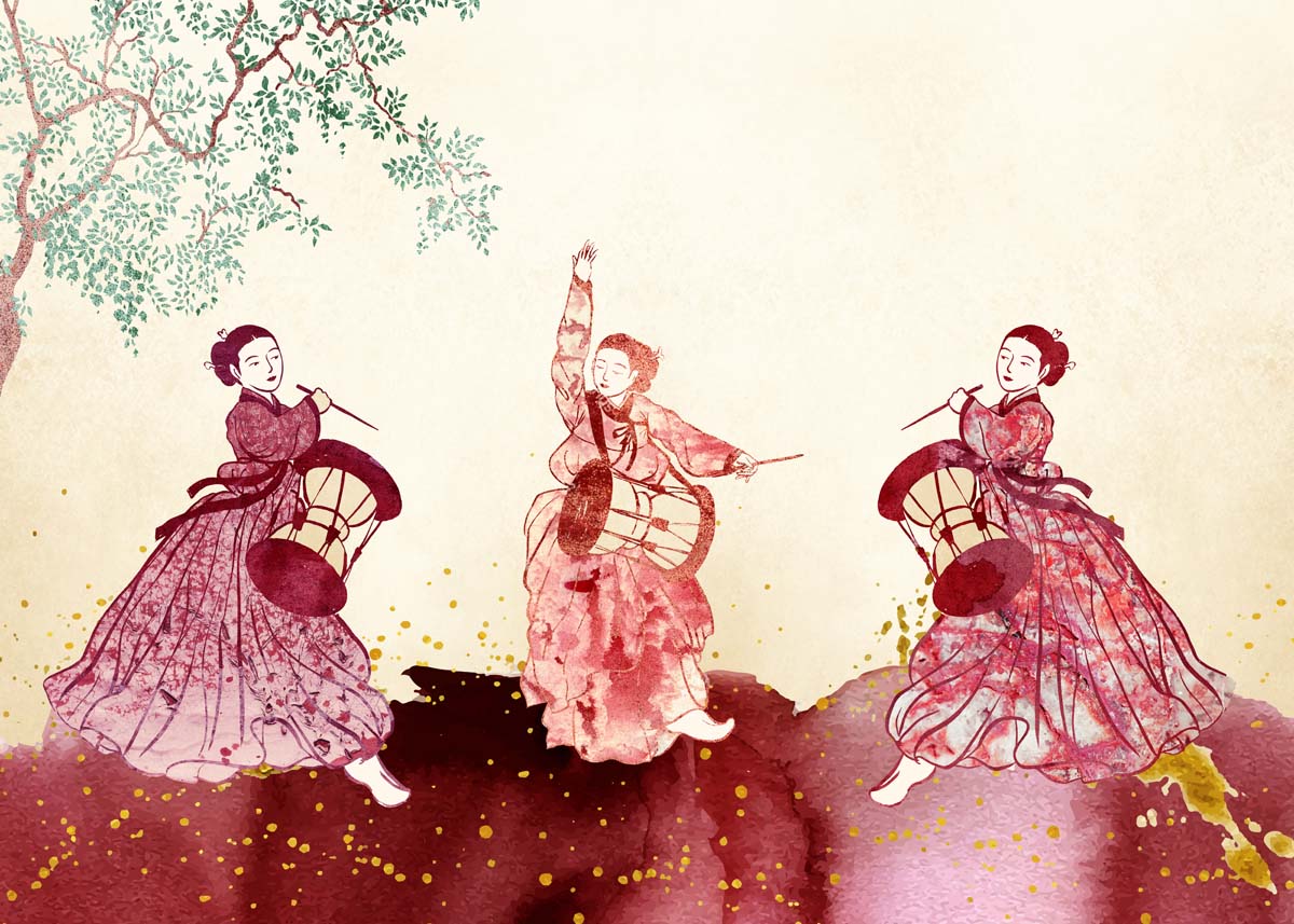 Serenity, Elegant Korean Dance Art Wallpaper Mural