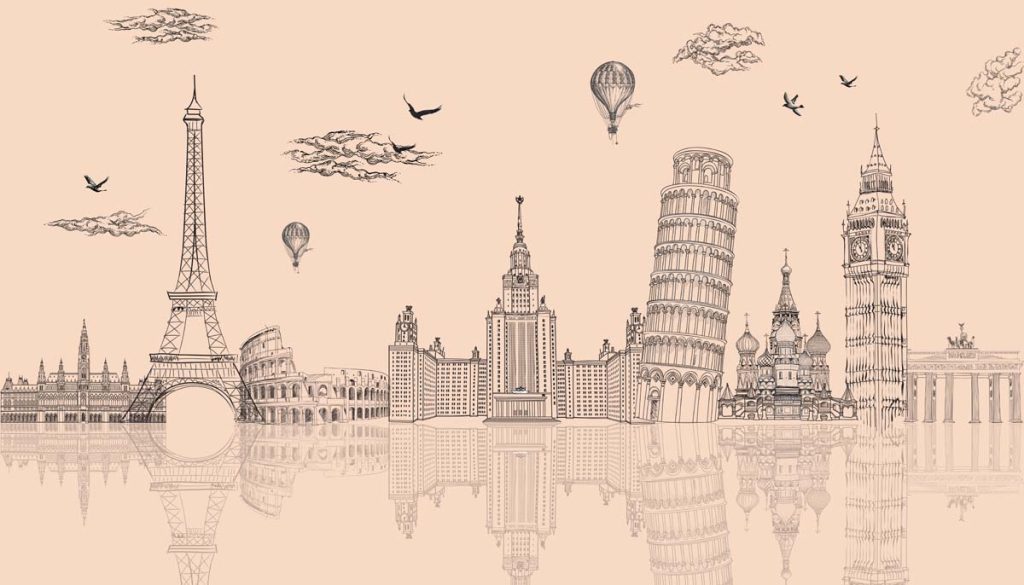 Aurelia, Warm Beige Global Landmarks Wallpaper Mural