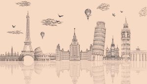 Aurelia, Warm Beige Global Landmarks Wallpaper Mural
