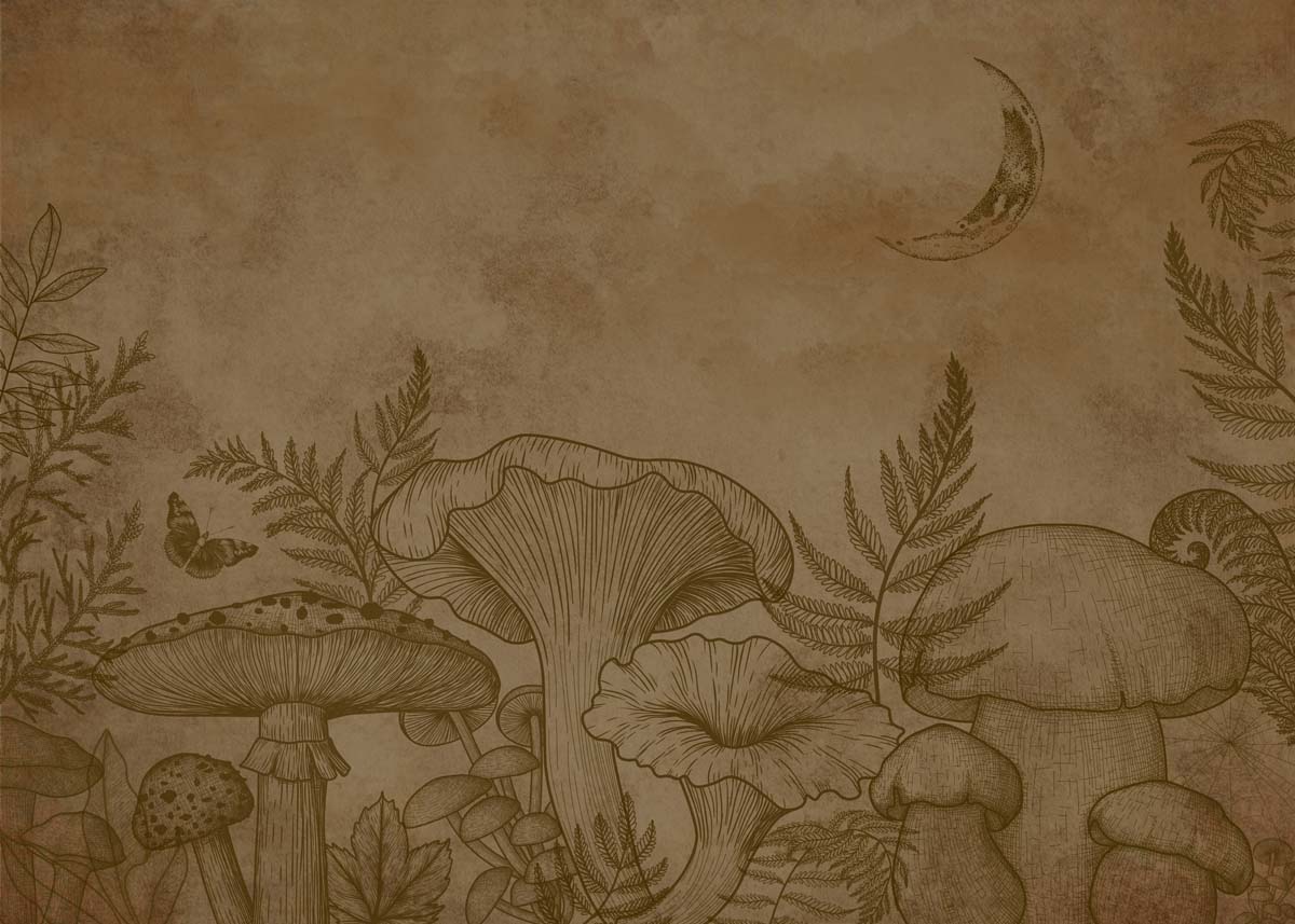 Slken Serenity, Vintage Nature Sketch Wallpaper Mural