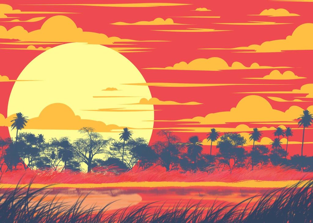 Solvanna, Crimson Dusk Mirage Wallpaper Mural