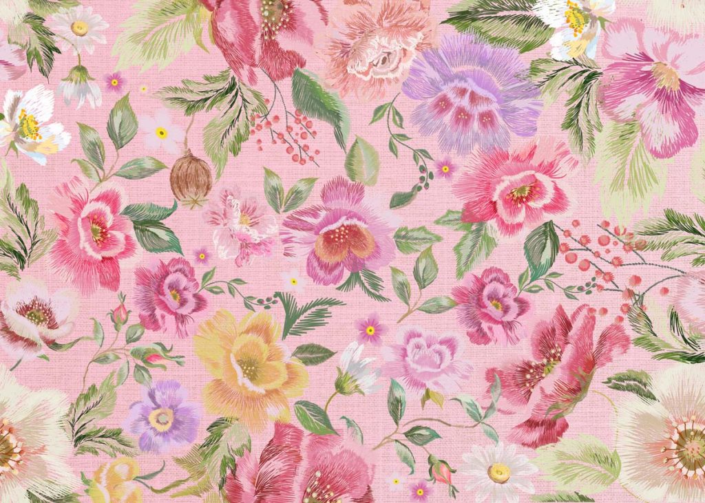 Stitched Garden, Embroidered Blossom Wallpaper Mural