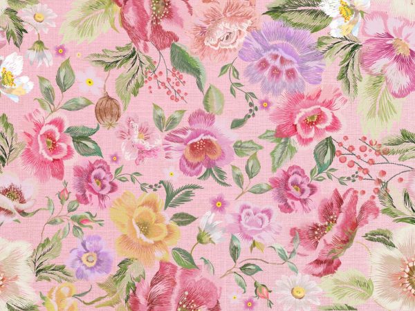 Stitched Garden, Embroidered Blossom Wallpaper Mural