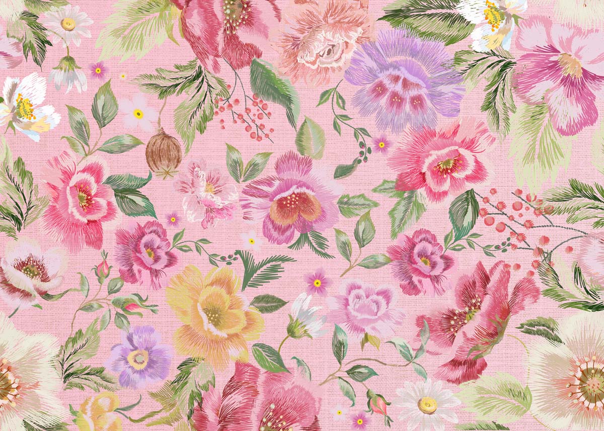 Stitched Garden, Embroidered Blossom Wallpaper Mural