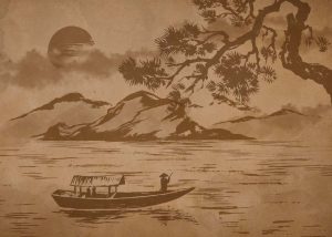 Sumi-e, East Asian Ink Wash Painting Wallpaper Mural