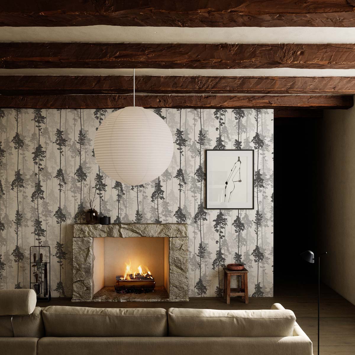 Timber, Monochrome Pine Silhouettes Wallpaper