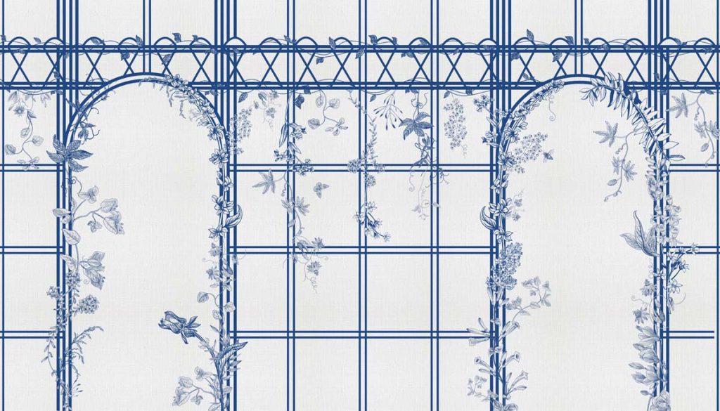 Trellis Reverie, Delft Blue Arch Wallpaper Mural