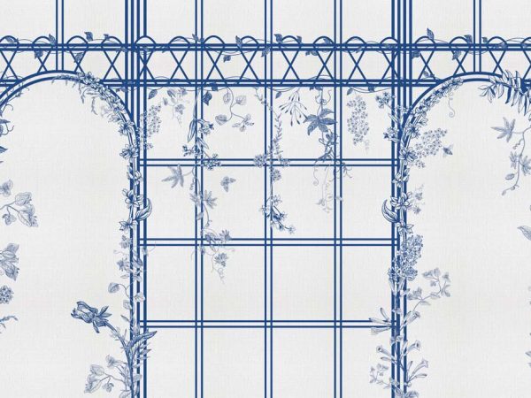 Trellis Reverie, Delft Blue Arch Wallpaper Mural