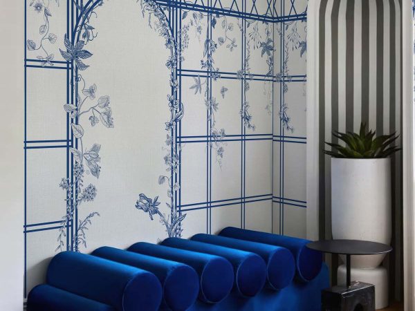 Trellis Reverie, Delft Blue Arch Wallpaper Mural