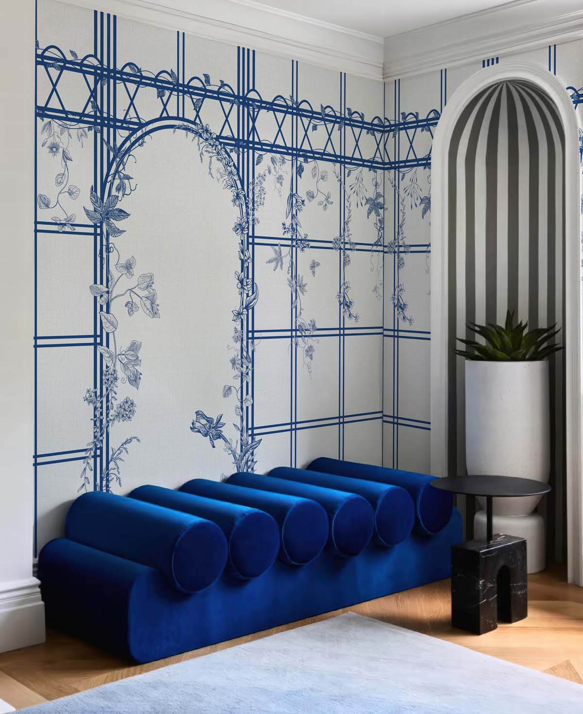 Trellis Reverie, Delft Blue Arch Wallpaper Mural