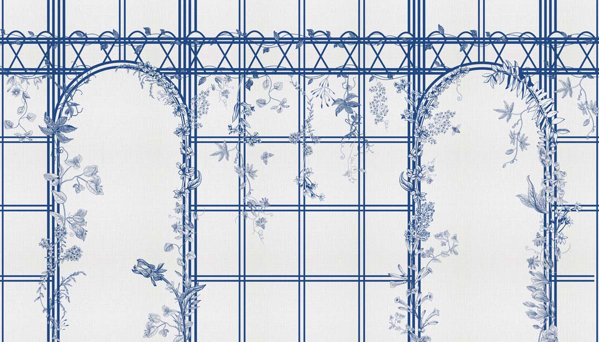 Trellis Reverie, Delft Blue Arch Wallpaper Mural