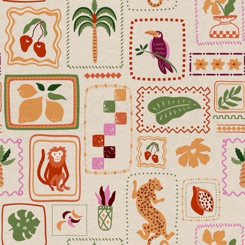 Tropical Tokens, Jungle Stamps of Summer Stories Wallpaper Mural