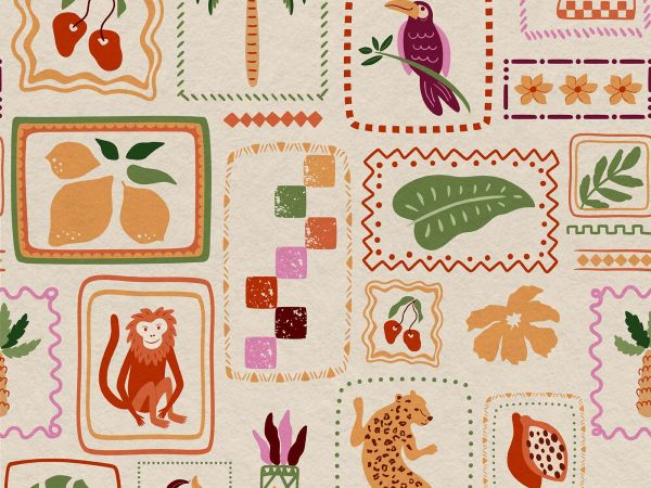 Tropical Tokens, Jungle Stamps of Summer Stories Wallpaper Mural