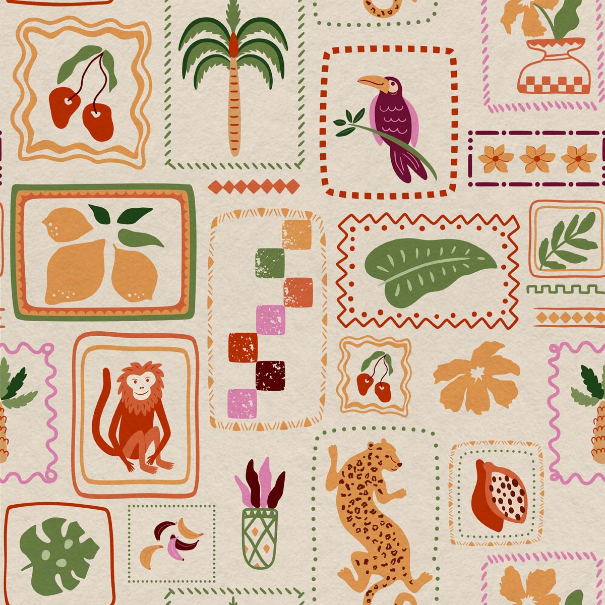 Tropical Tokens, Jungle Stamps of Summer Stories Wallpaper Mural