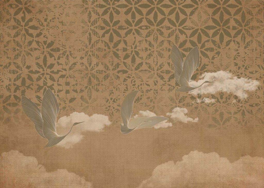 Tsuru Soar, Flight in Sepia Wallpaper Mural