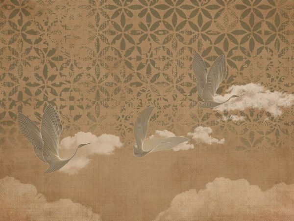 Tsuru Soar, Flight in Sepia Wallpaper Mural