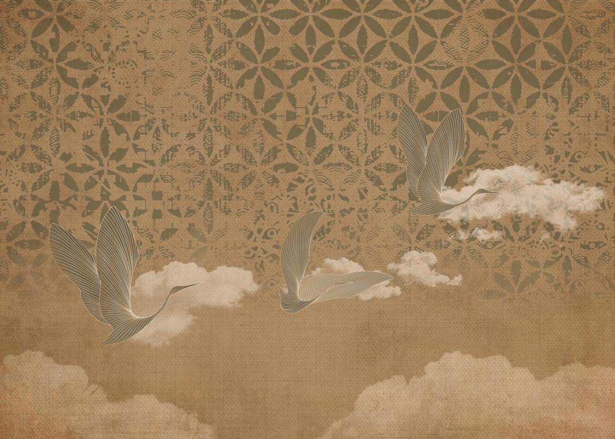 Tsuru Soar, Flight in Sepia Wallpaper Mural
