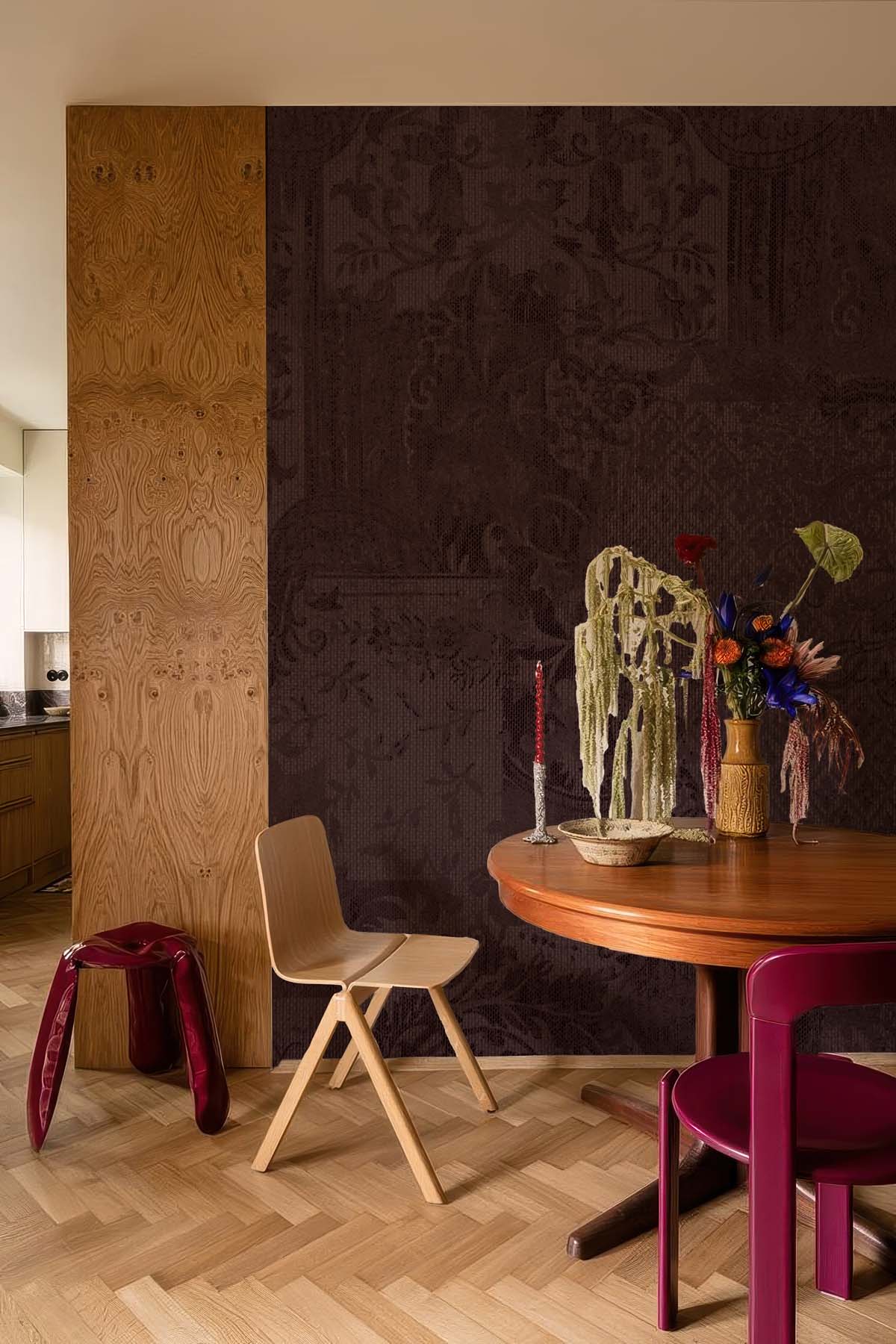 Velvetia, Victorian Wine Floral Wallpaper Mural