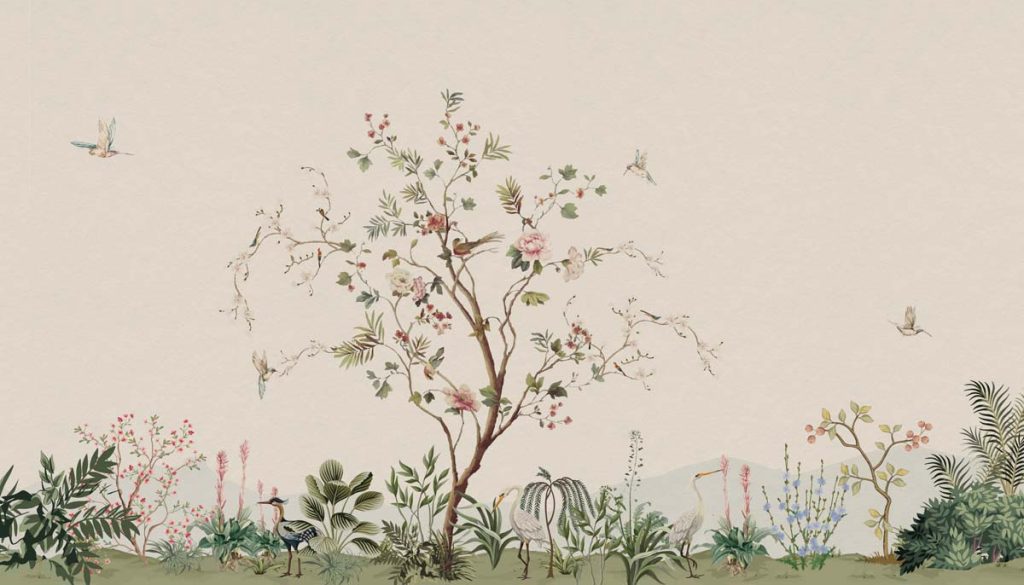 Verdant Murmurs, Birds in a Blooming Orchard Wallpaper Mural