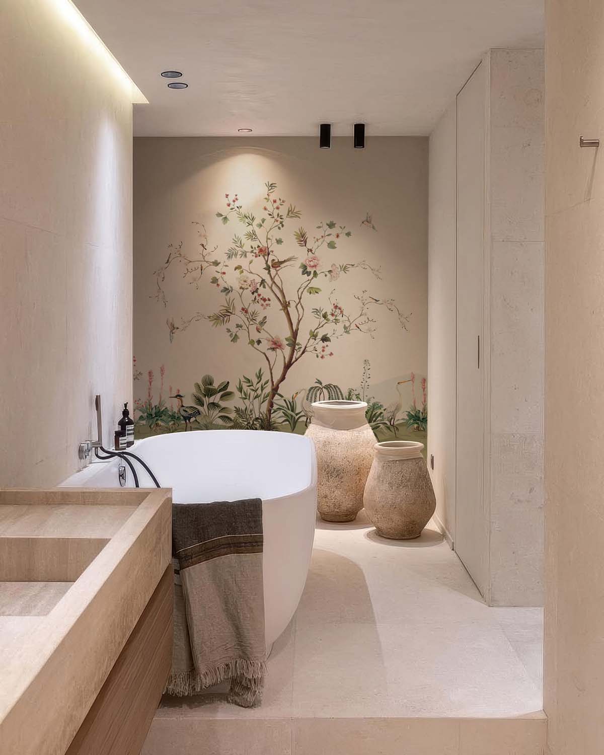 Verdant Murmurs, Birds in a Blooming Orchard Wallpaper Mural
