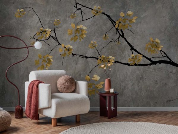 Verde, Minimalist Nature Charm with Gold Leaf Accents Wallpaper Mural